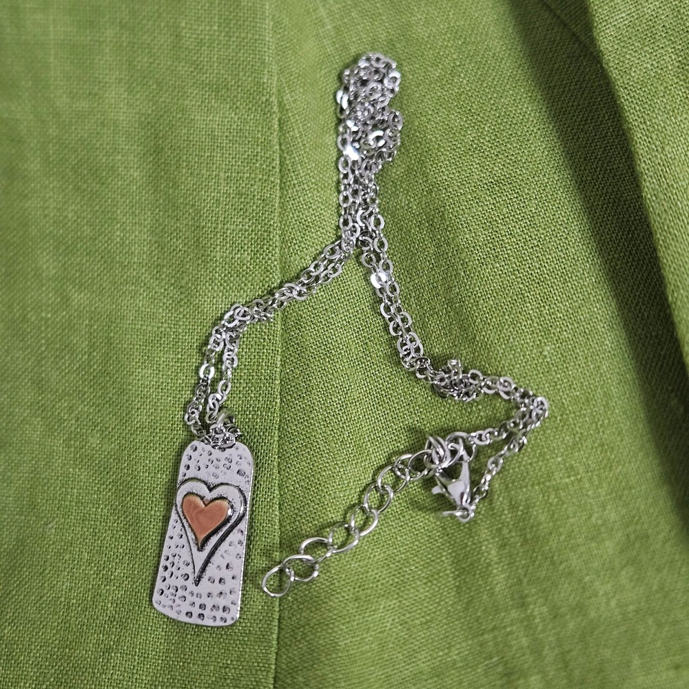 Heart Pendant Necklace Womens Silver Copper Textured Mixed Metal Love NWOT